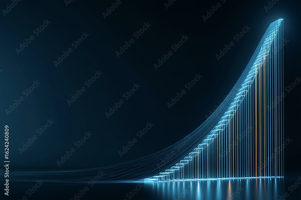 Aufkleber a glowing digital graph with ascending bars and lines represents exponential growth or data increase