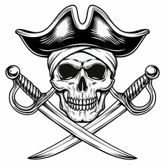 Pirate Skull with Hat and Swords