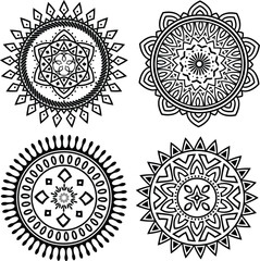 Vintage set of decorative mandala and floral vector elements for seamless ornamental lace pattern design