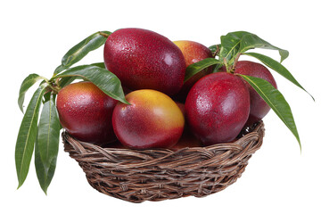  A many ripe mangoes in a basket, isolated on transparent background.