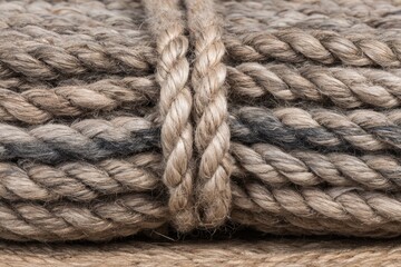 Close-up of bundled, layered natural fiber ropes