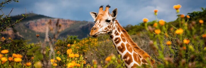 Obraz premium Majestic giraffe standing gracefully in African savanna landscape