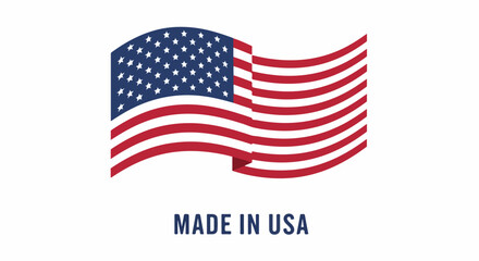Waving American Flag Icon, Red and Blue Stripes, Fifty Stars