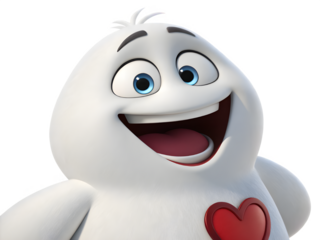 Happy cartoon ghost with a heart on its chest smiling widely