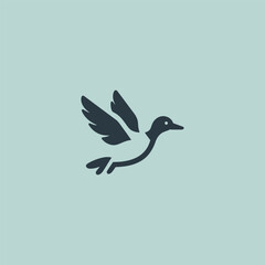 Flying duck logo in smooth and simple silhouette design.