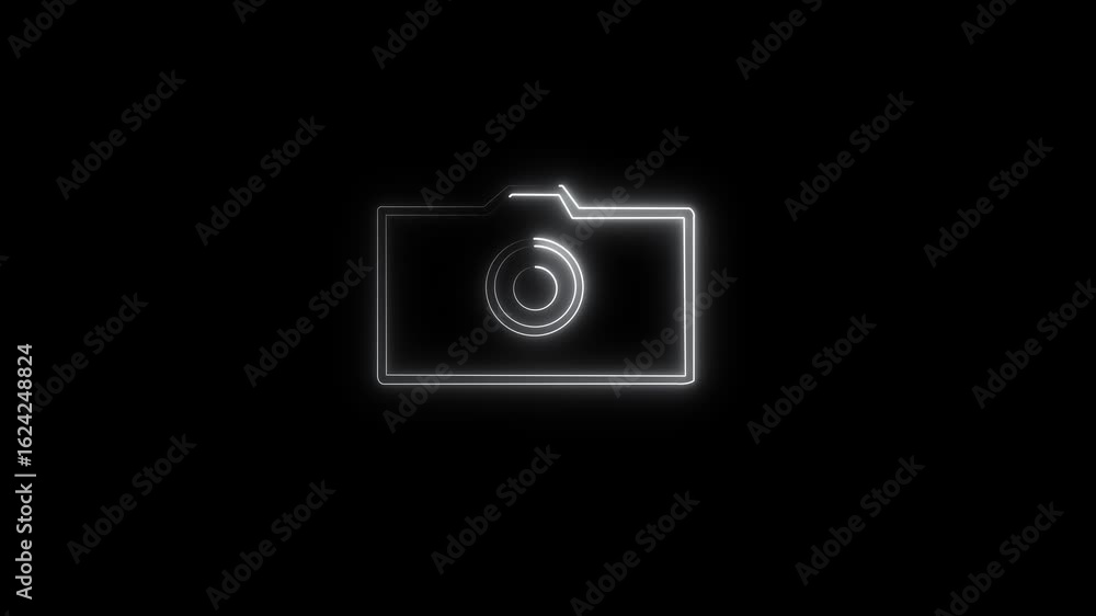 Poster neon light animation concept icon camera. flat animation of ui element available in 4k full hd and h