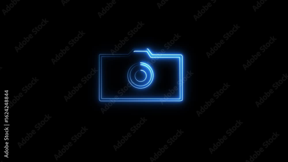 Poster neon light animation concept icon camera. flat animation of ui element available in 4k full hd and h