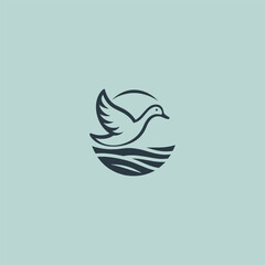 Flying duck logo in smooth and simple silhouette design.