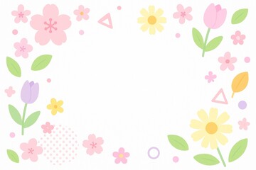 チューリップや桜が咲く春らしい花柄の明るくかわいい背景フレーム
