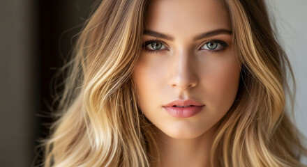 Fototapeta premium Radiant beauty gazes forward blonde highlights