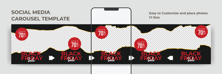 Instagram Carousel Post Business Templates, Black Friday sale social media Carousel Template For Social Media Post. Instagram Posts Template