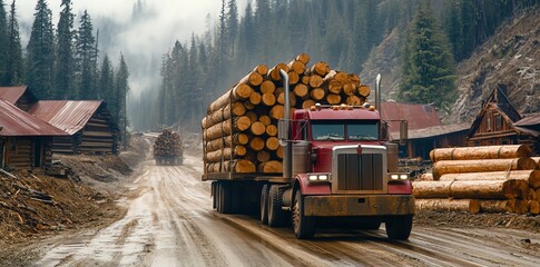A heavy duty truck packed with logs making its way
