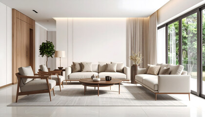 A clean and tidy living room with no people