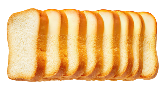 Sliced bread, light golden color, even slices