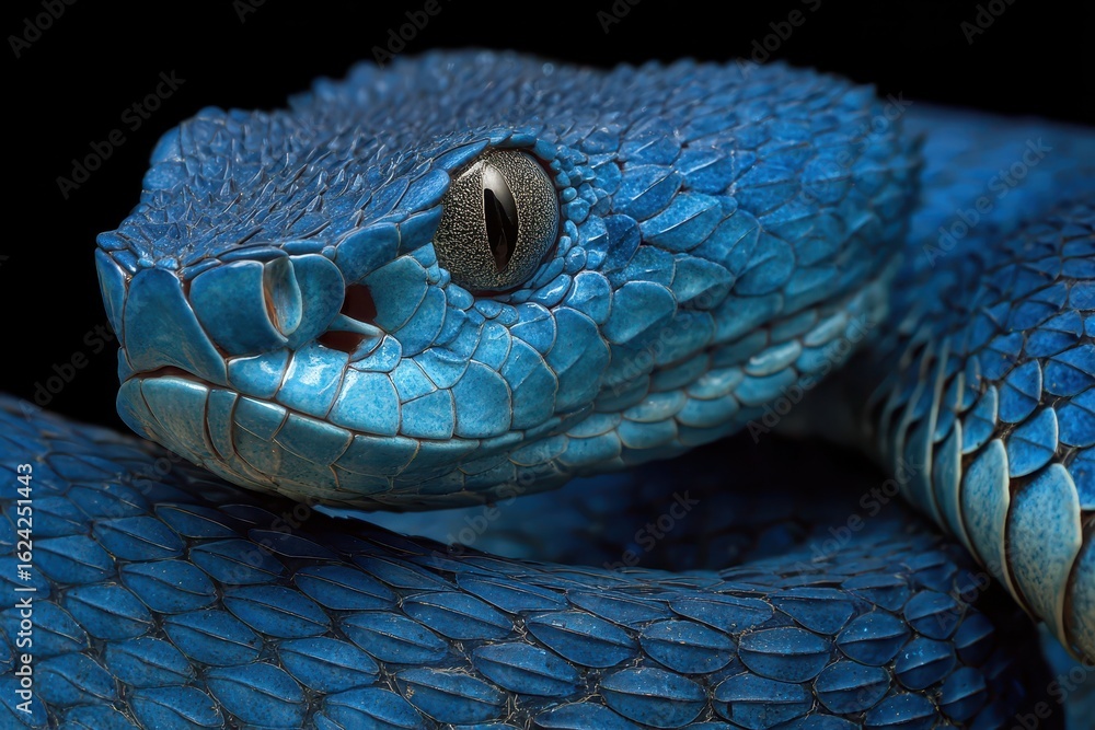 Poster blue viper insularis displaying vivid coloration with intricate scale patterns in a natural habitat 