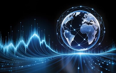 Digital earth with futuristic sound wave and network connections