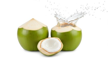 A green coconut and a splash of coconut water.

