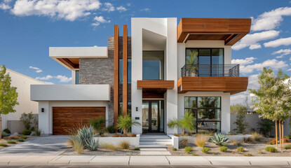 Fototapeta premium Modern Luxury Home with Wood and Stone Accents