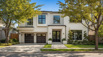Obraz premium Elegant Modern Suburban Home with a Two-Car Garage