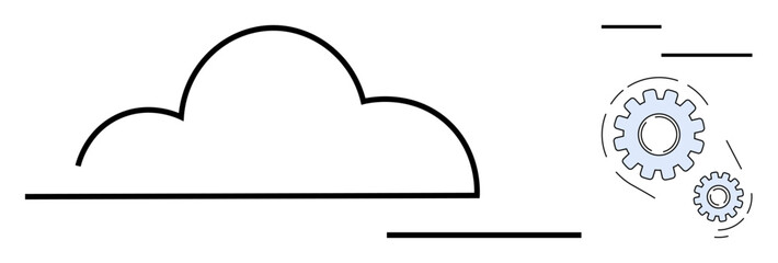 Cloud outline alongside interlocking gears symbolizing technology, automation, connectivity, and functionality. Ideal for IT, infrastructure, innovation, business cloud services automation. Simple