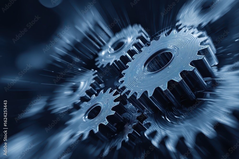 Poster abstract blue digital gears representing innovation in artificial intelligence and technology advanc