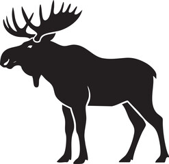 Fototapeta premium Majestic Moose Silhouette with Large Antlers on White Background animal wildlife