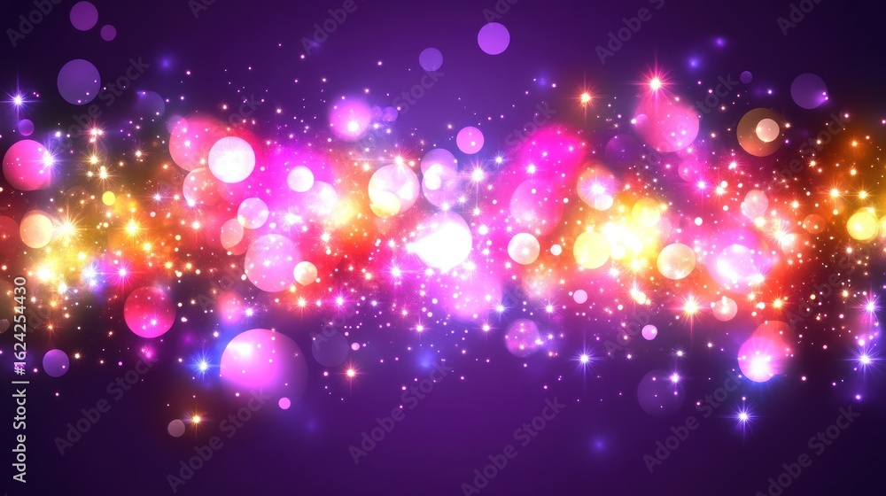 Poster Abstract Colorful Bokeh Light Pattern with Sparkles and Glow on Dark Background