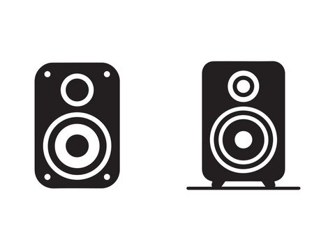 Simple black and white illustration of two stereo speakers. - Powered by Adobe