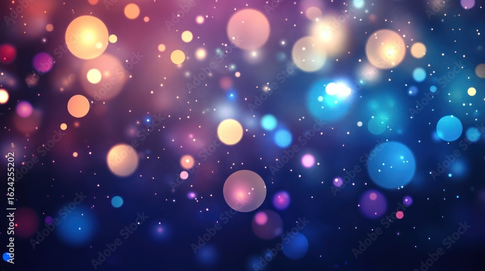 Poster abstract colorful bokeh lights on dark background for creative and technology use