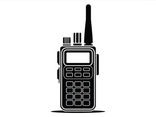 Black and white illustration of a portable two way radio