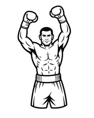 Victorious boxer with arms raised in triumph