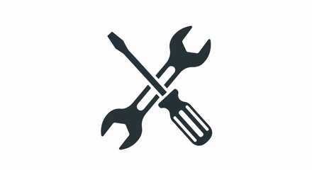 Crossed Wrench and Screwdriver Icon, Simple Tool Graphic Design