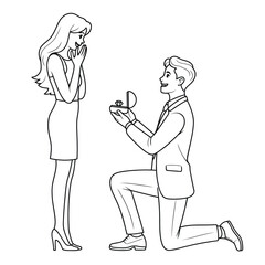 Man proposing marriage to woman with engagement ring