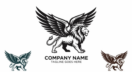 Majestic Winged Lion Logo: Powerful Black and White Design
