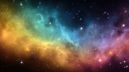 A rainbow-colored nebula with sparkling stars