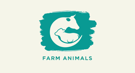 Minimalist logo of a horse head and calf silhouette using negative space within a teal brush stroke.