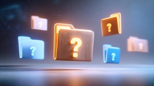 Floating Mystery Folders with Question Marks