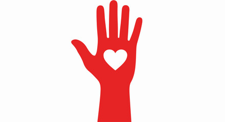 Red Hand Holding a White Heart Symbol of Giving