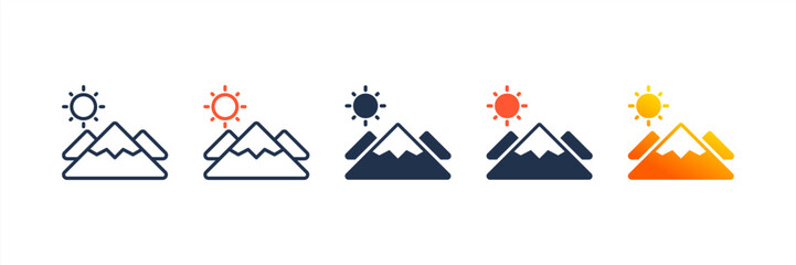 Mountain icon set multiple style collection