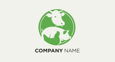 Farm Animals Logo: Cow, Pig, and Chicken in Green Circle