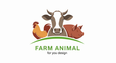 Farm Animal Trio: Cow, Rooster, Pig; Stylized Portraits