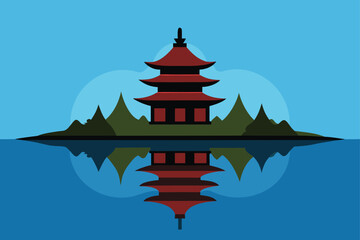 pagoda reflected on river scene   (1).eps