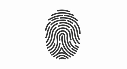 Monochrome fingerprint graphic with thick, rounded ridges forming a unique arch and loop pattern.