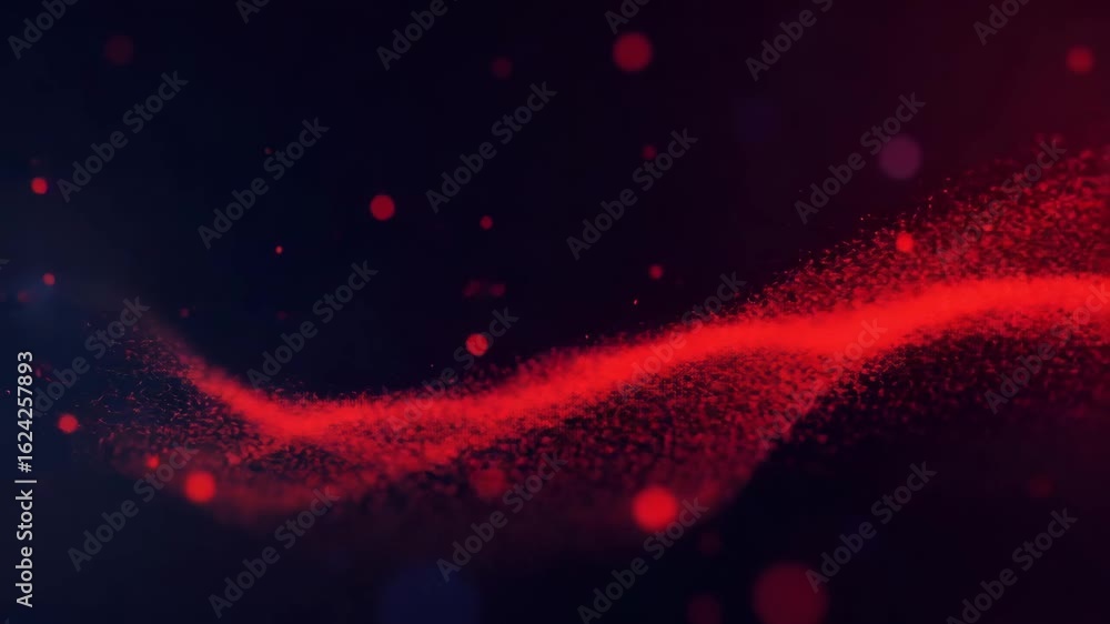 Poster flat abstract technology: low poly polygonal background with glowing red and blue particles - a simp