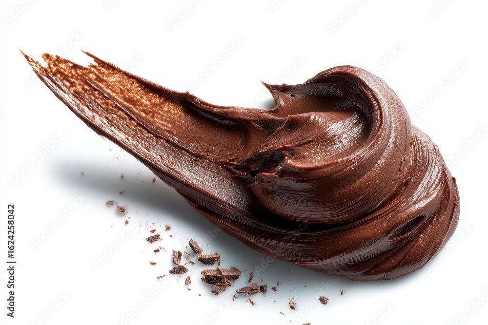 Poster smearing tasty chocolate paste on a white surface creates a smooth and inviting texture that highlig