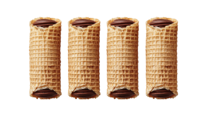 Three waffle-wrapped chocolate treats, close-up