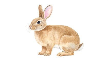 Watercolor painting of a light brown rabbit with long ears on a white background