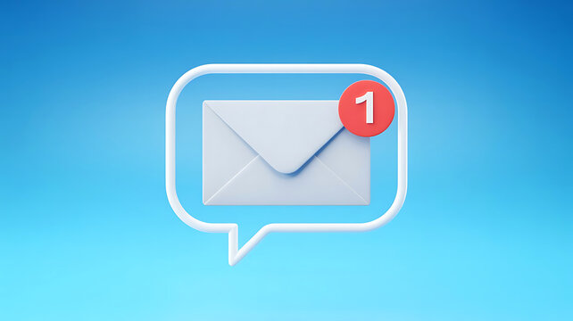 Pristine white envelope with notification badge inside speech bubble email message