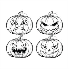 Halloween pumpkin line art set black and white collection