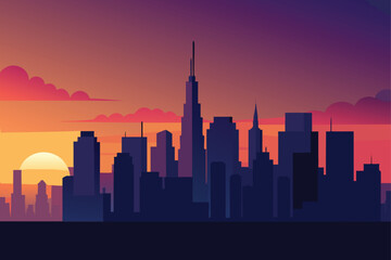 panoramic view of chicago skyline at sunset  .eps